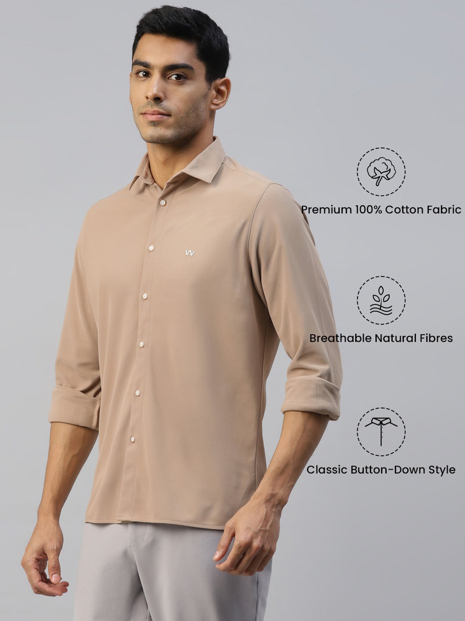 Slowave Beige Slim Fit Shirt