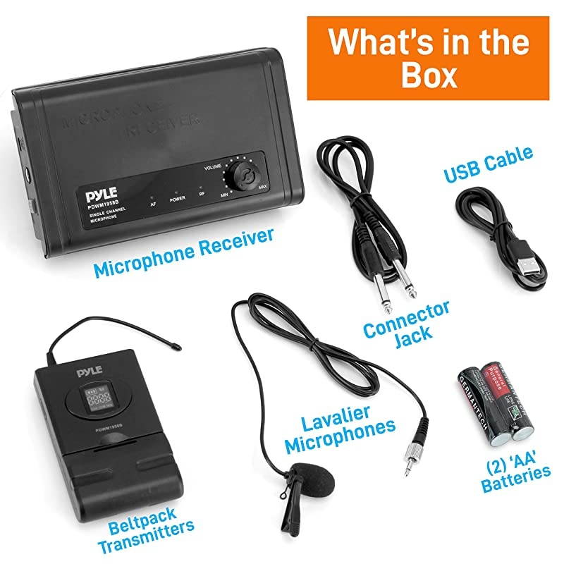 Compact UHF Wireless Microphone System - Pro Portable 1 Channel Desktop Digital Mic Receiver Set w/Belt-Pack Transmitter, Receiver, Headset and Lavalier Mics, Battery, for Home, PA -  PDWM1958B