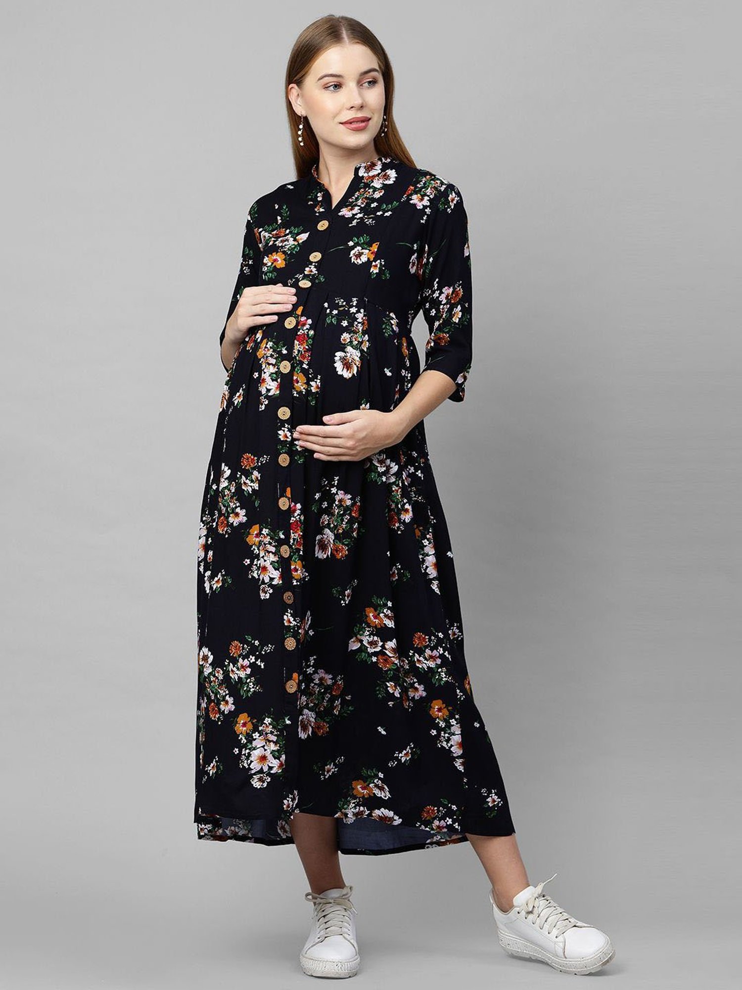 MomToBe Navy Floral Print Maternity Dress