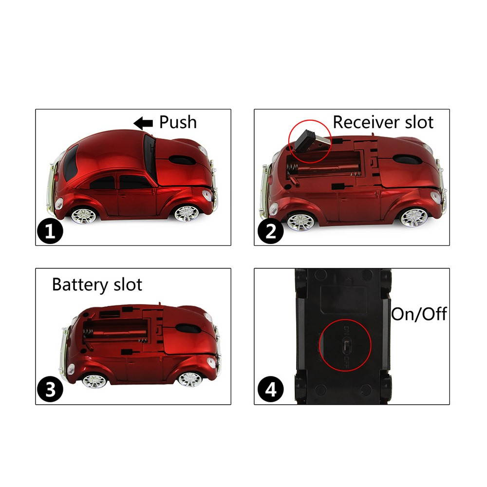 2.4G Wireless Car Mouse USB Computer Mice Car Shape 1000 DPI with LED Light Receiver for PC Laptop
