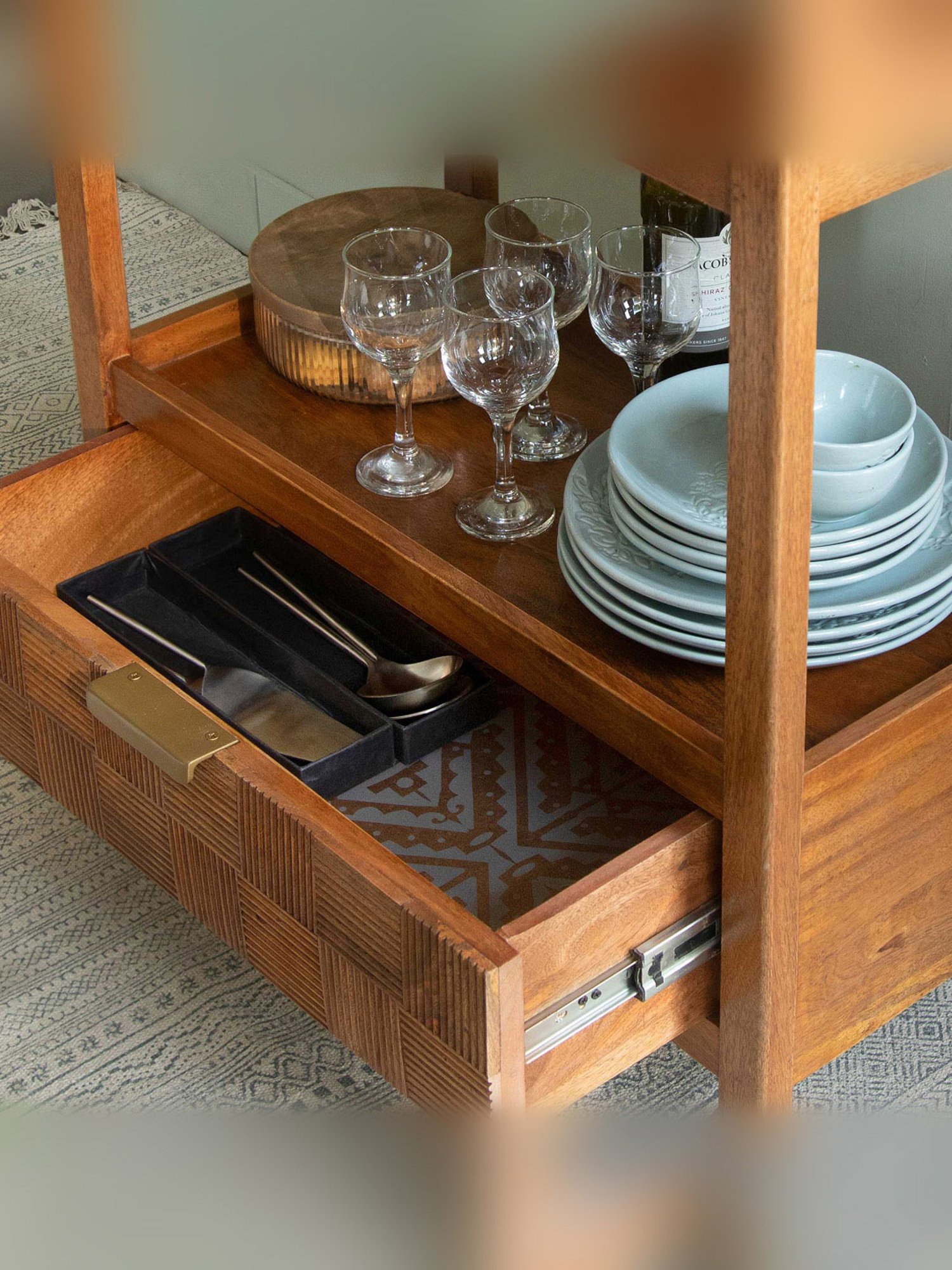 Ikiriya Kassel Solid Brown Wood Wine Rack Teak Finish