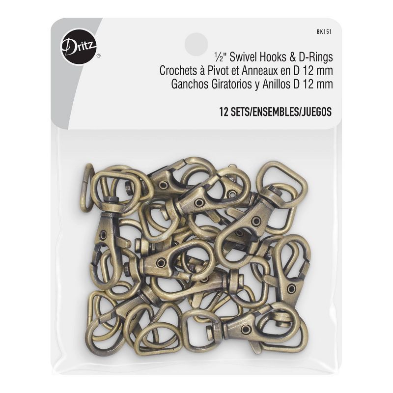 Dritz 12ct Swivel Hooks & D-Rings Antique Brass
