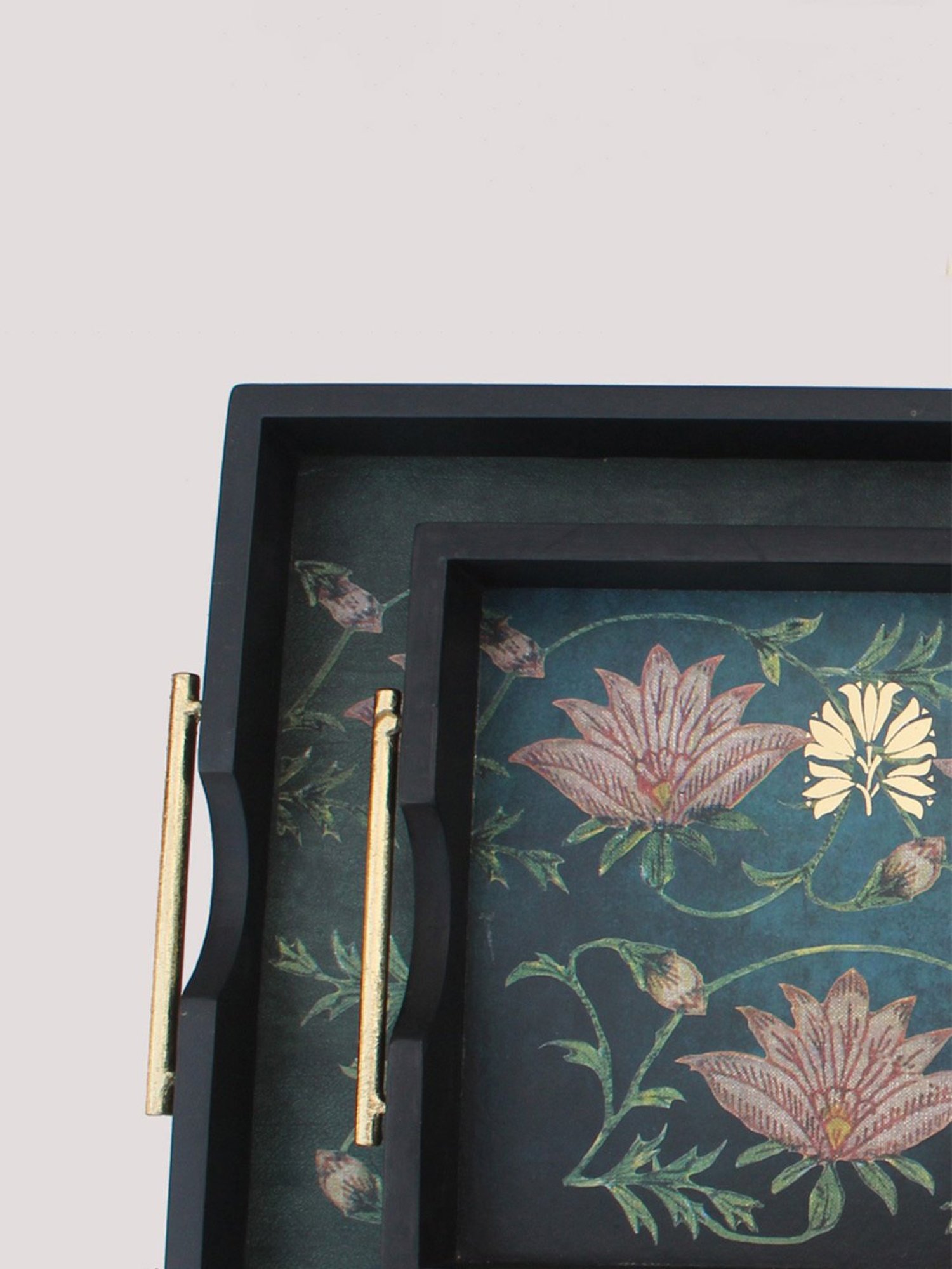 Karo Aafiya Printed Dark Green Wood Big Tray