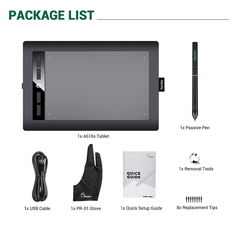 A610s Graphic Drawing Tablet with 8192 Pressure Sensitivity Stylus Pen 5080 LPI Resolution 10quot x 6quot Drawing Tablet with 8 Hot Keys for Digital Art Works Drawing Sketch Design Paint