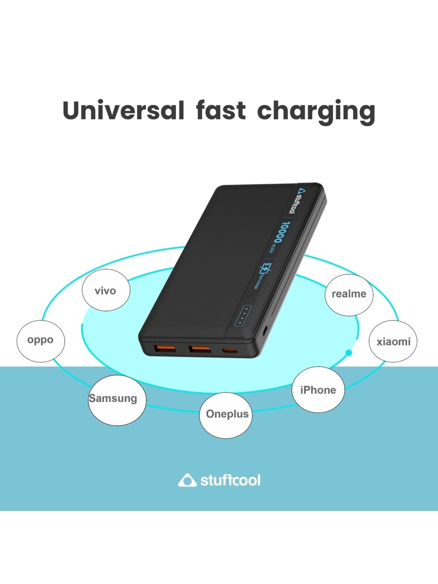 Stuffcool Major 10000mAh 20W Type C PD, 22.5W QC3.0 Type A Port Fast Charging Power Bank (Black)