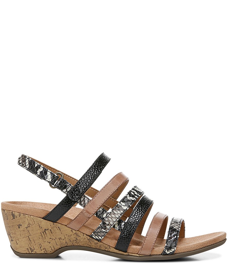 Vionic Tess Snake Print Leather Cork Wedge Sandals
