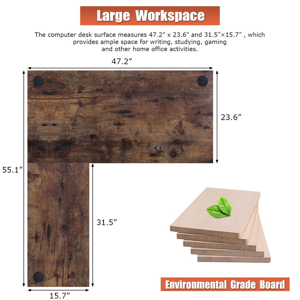 Computer Desk Gaming desk L Shaped Desk Office Writing Desk Modern Student Girl Kids Study PC Simple Extra Large Ergonomic Table Workstation,Vintage