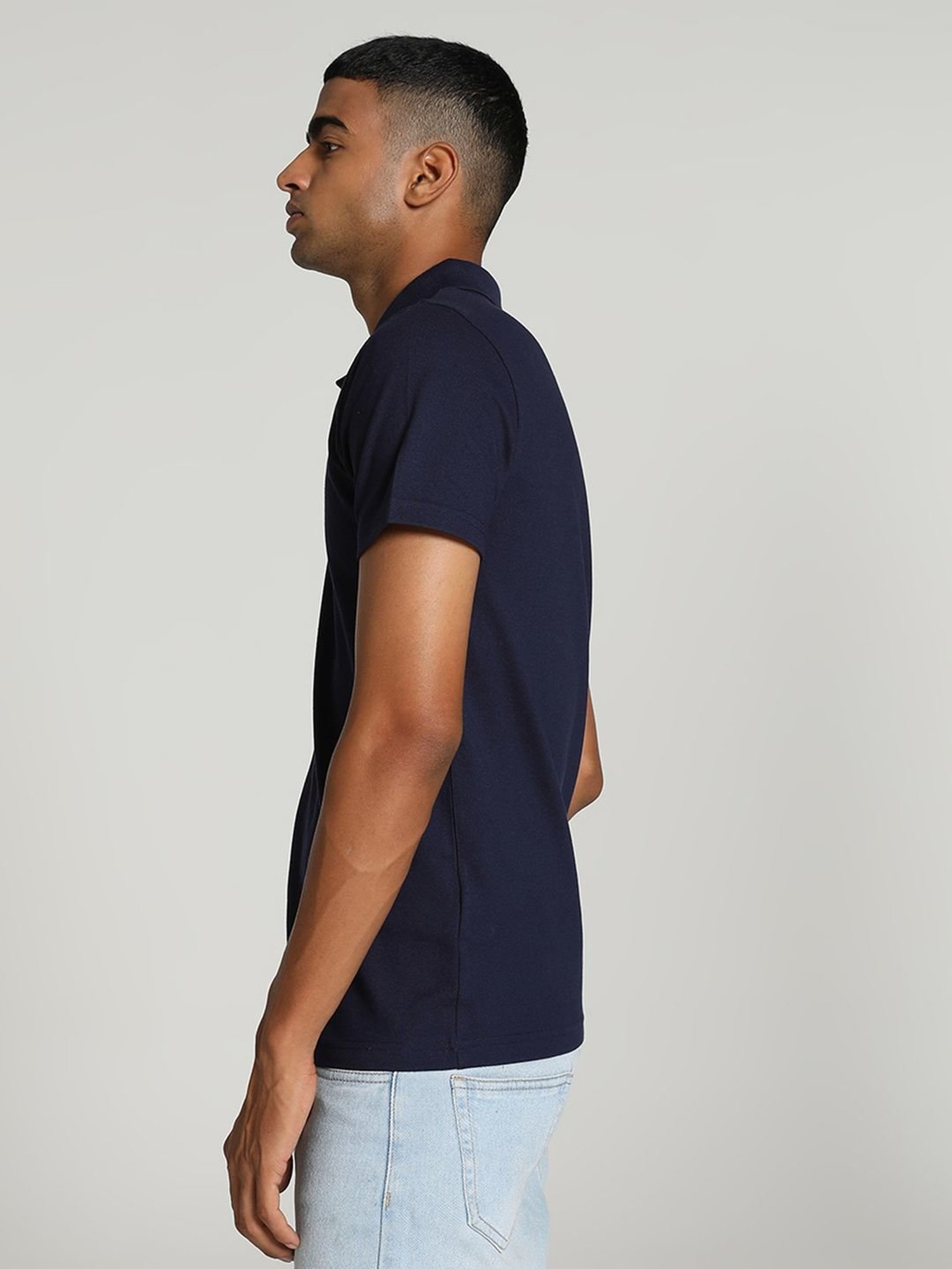 Puma Navy Cotton Slim Fit Polo T-Shirt
