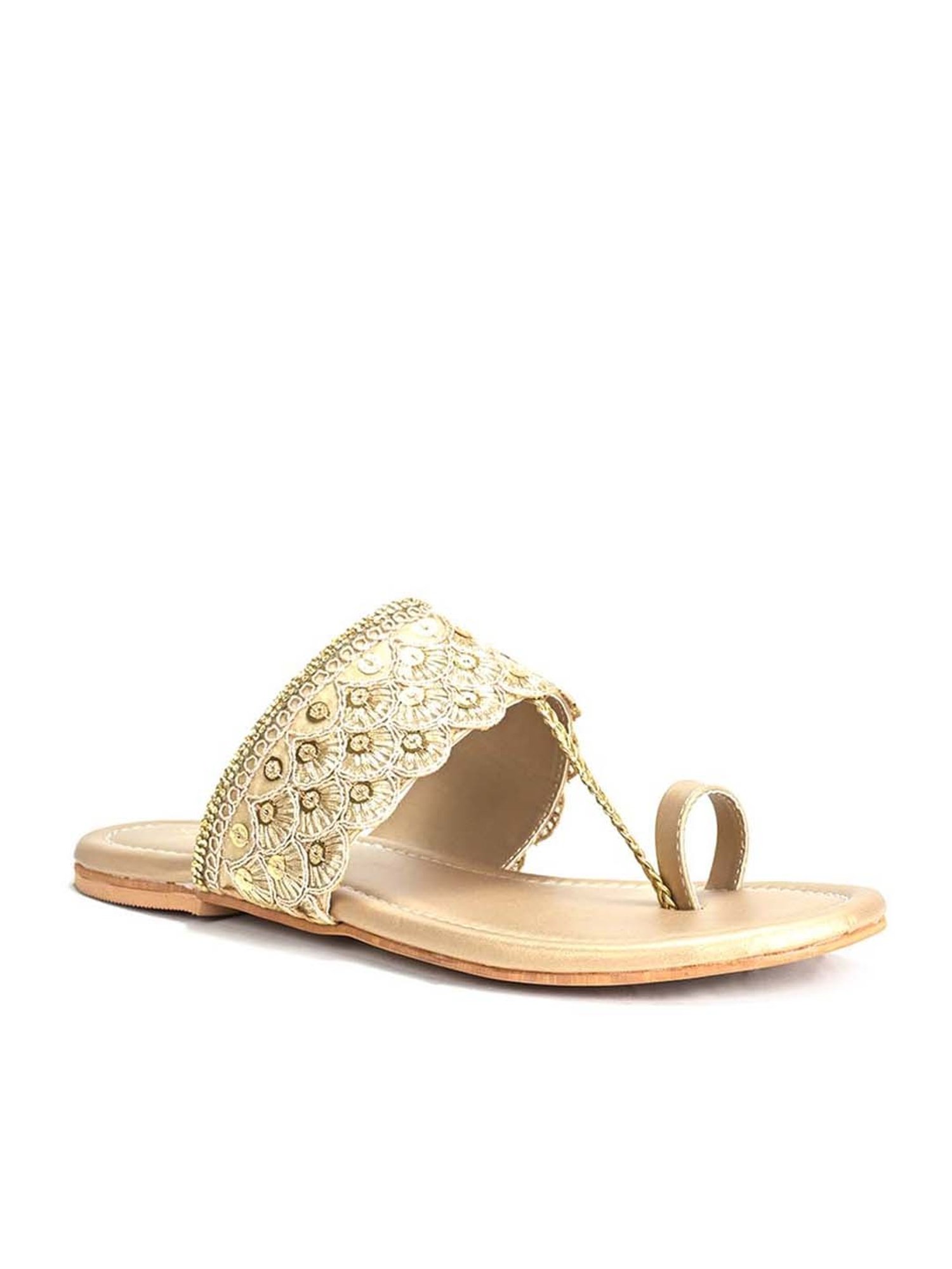 Scentra Women's Golden Toe Ring Sandals