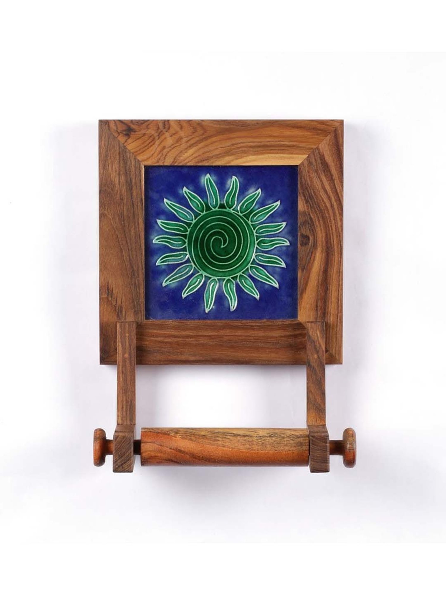 Unravel India Brown & Blue Wood Toilet roll hangings - Set of 1