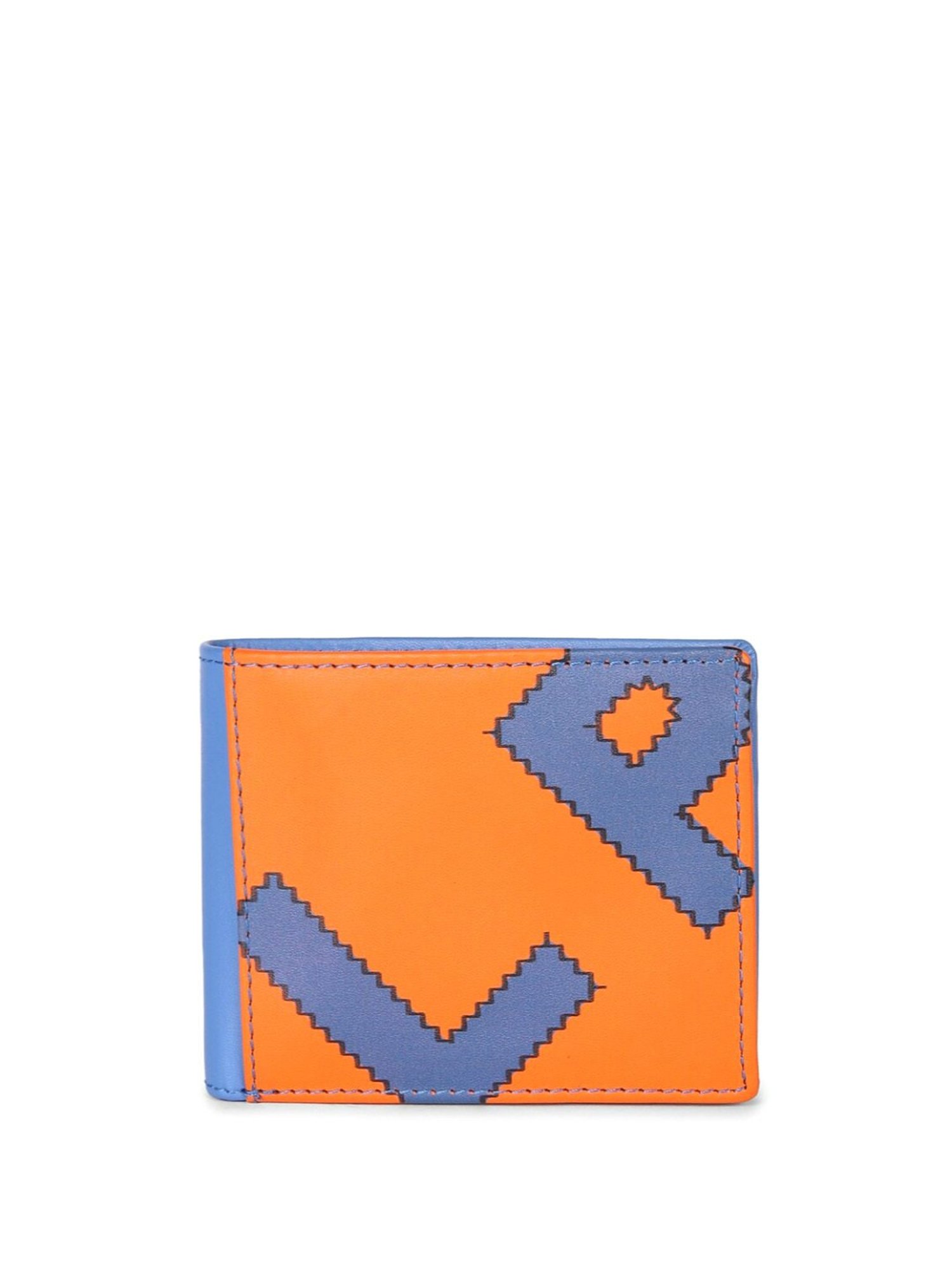 Louis Philippe Orange Printed Leather Bi-Fold Wallet for Men