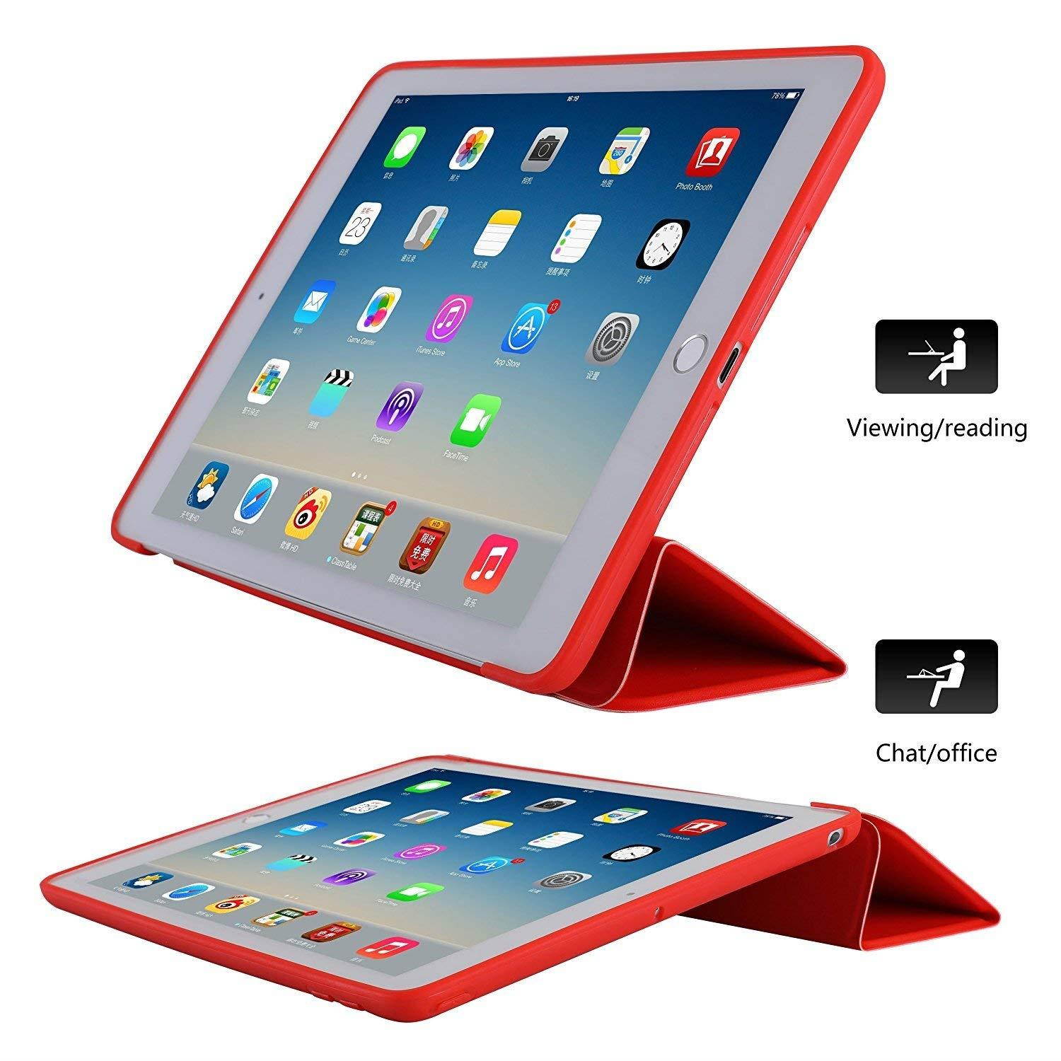 iPad Air Case 1st Gen 9.7 Inch 2013 - Soft Silicone Back (?For Extra Shock Protection) TriFold Ultra Slim Smart Cover Auto Sleep / Wake, MultiAngle Stand [iPad Air 1st Gen 9.7&rdquo; ]? Soft Back- Red