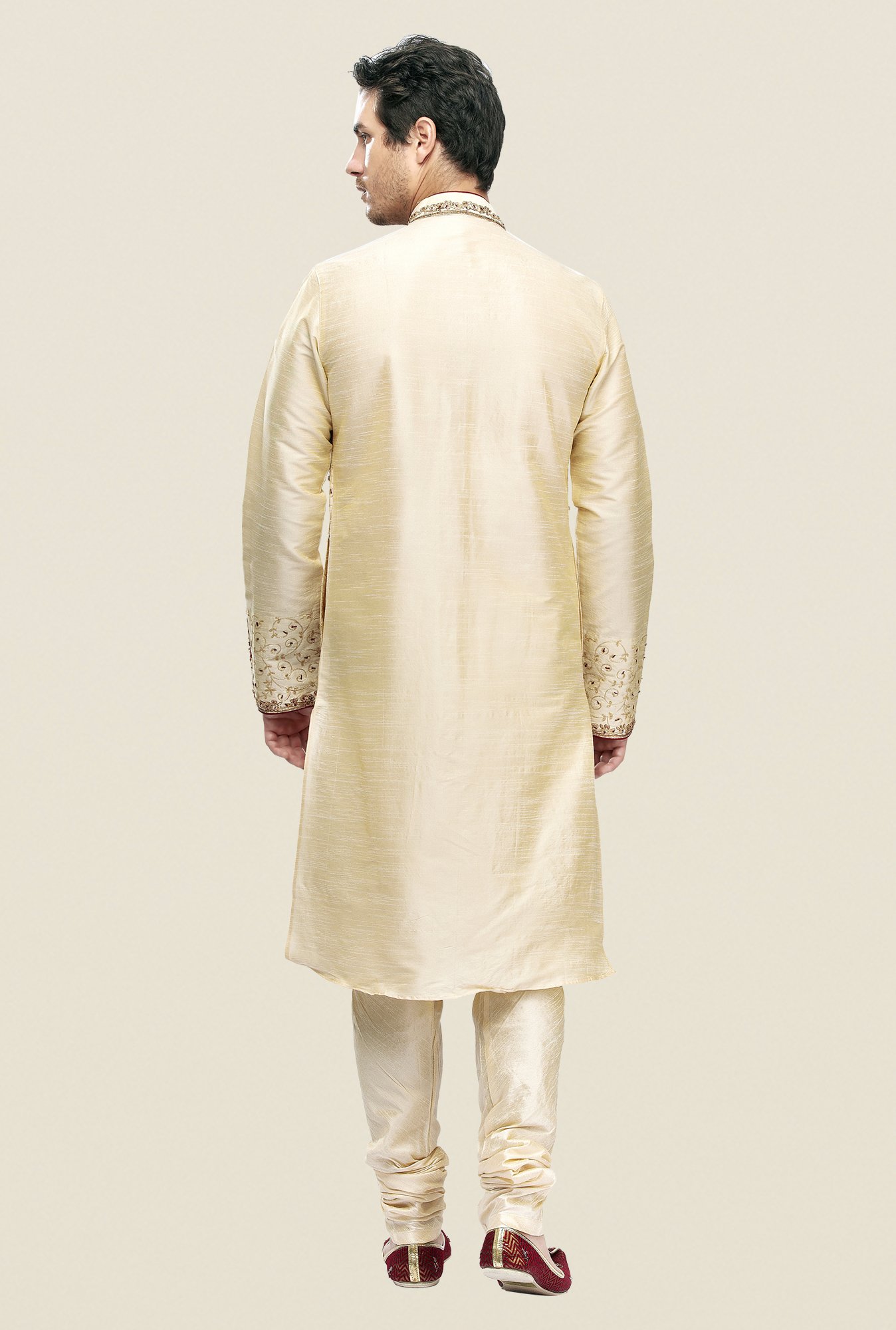 Manyavar Beige Embroidered Kurta & Chudidar Set