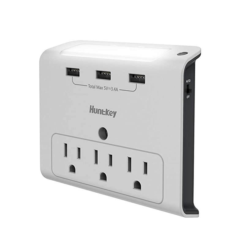 Wall Outlet Extender, 3 Outlets Expander, 3 USB Charging Ports , Auto Sensor LED Nightlight (SMD30734)