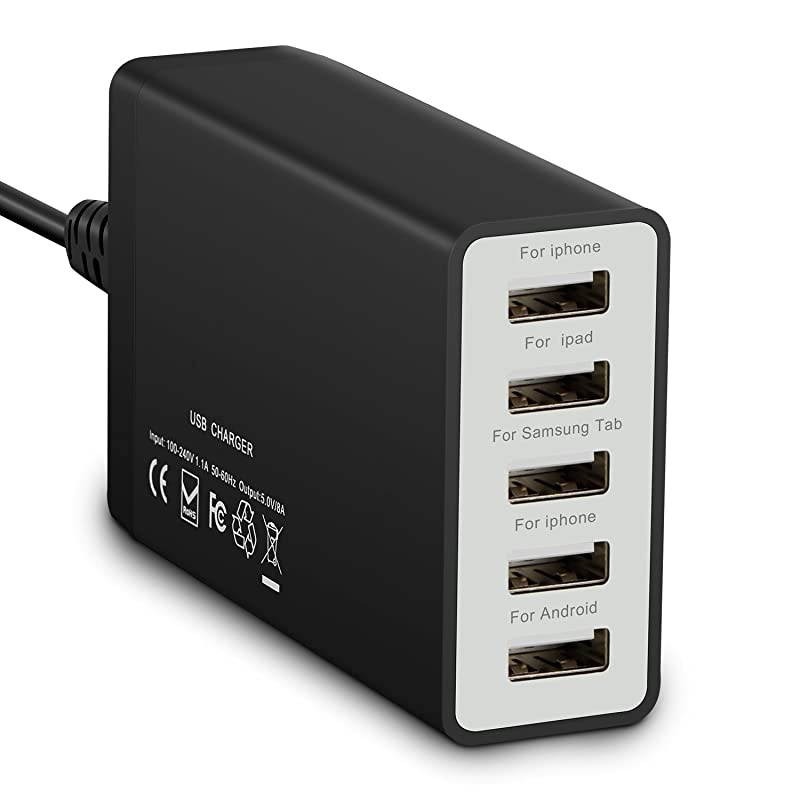 Port USB Wall Charger 40W 8A, 5 Port Desktop USB Charging Station for ple Devices, Travel Portable USB Charger for Cell Phone, Tablet