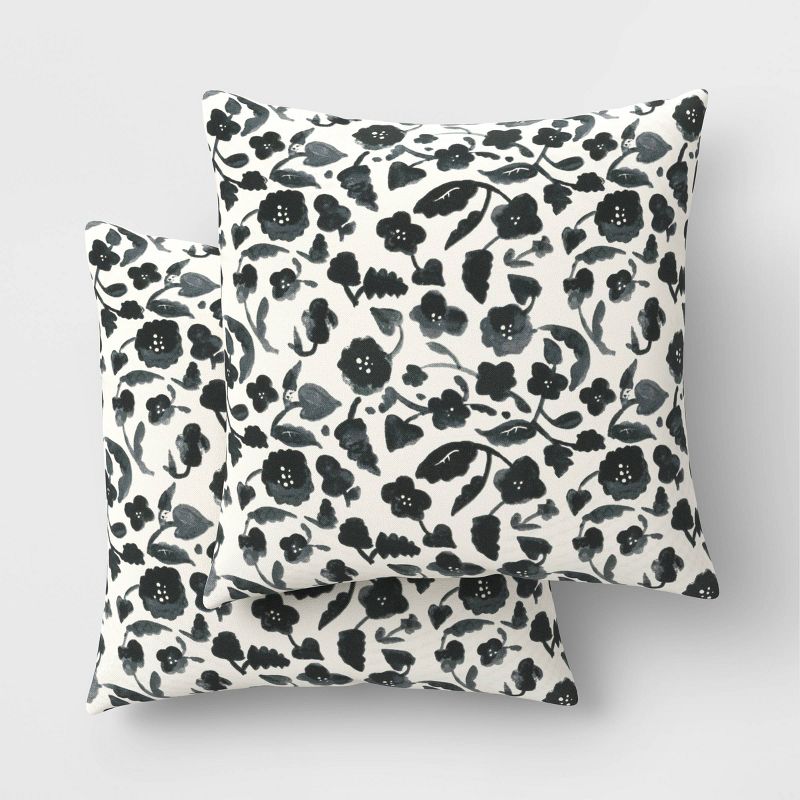 2pc Throw Pillow Set DuraSeason Fabric™ Black Floral - Opalhouse™