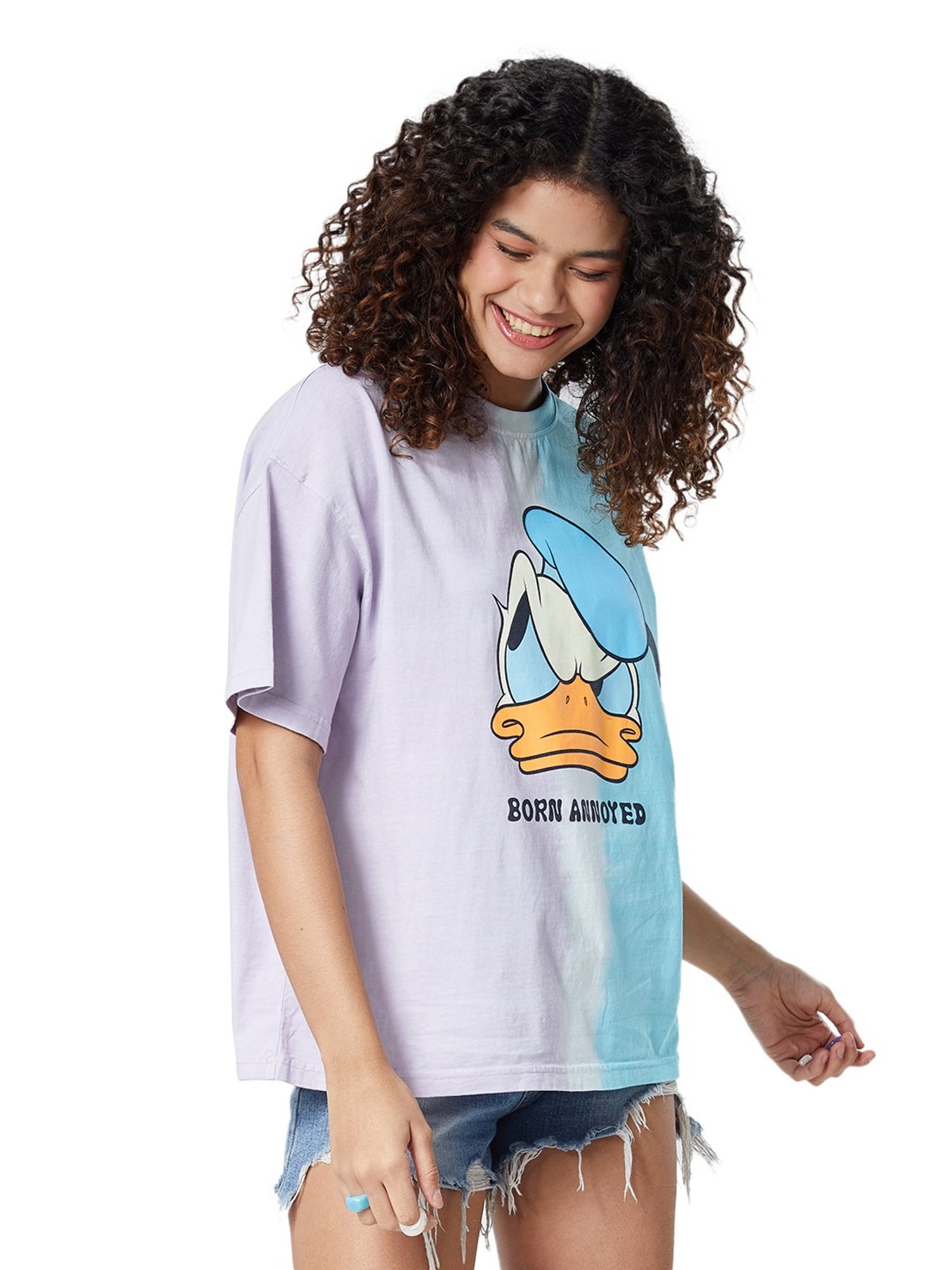 The Souled Store Purple & Blue Cotton Donald Duck Print Oversized T-Shirt