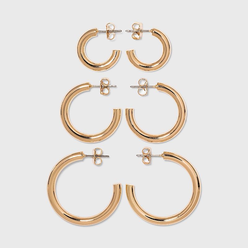 Pipe Hoop Earring Trio Set - A New Day™ Gold