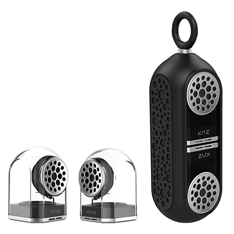 GoDuo Portable Bluetooth Speakers with Magnetic Connectable Base, L/R True Stereo Sound and Bass, Water and Shock Resistant, 18 hr playtime, Built-in Mic, Protective Carrying Case Included (Black)