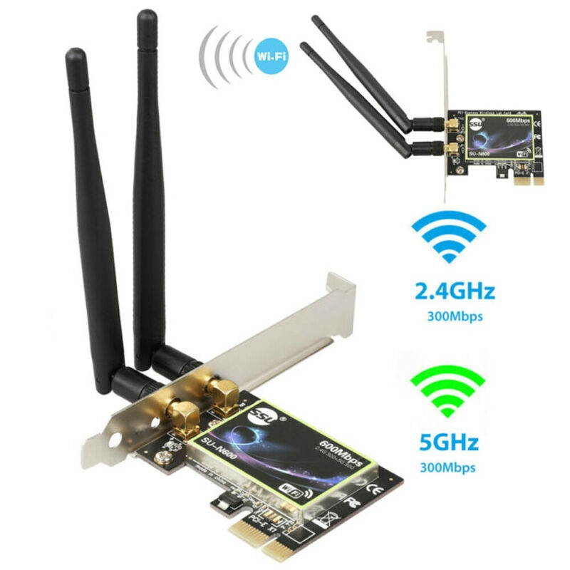 Dual Band 2.4G/5G PCI-E WiFi Wireless Card Adapter 600Mbps(2.4GHz 300Mbps or 5GHz 300Mbps) PCI Express Wi-Fi Adapter for Desktop Computer