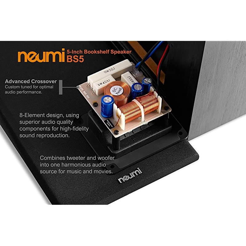 BS5 Passive Bookshelf Speakers, 5-Inch Woofer, 1-Inch Tweeter, Dark Wood, 1 Pair