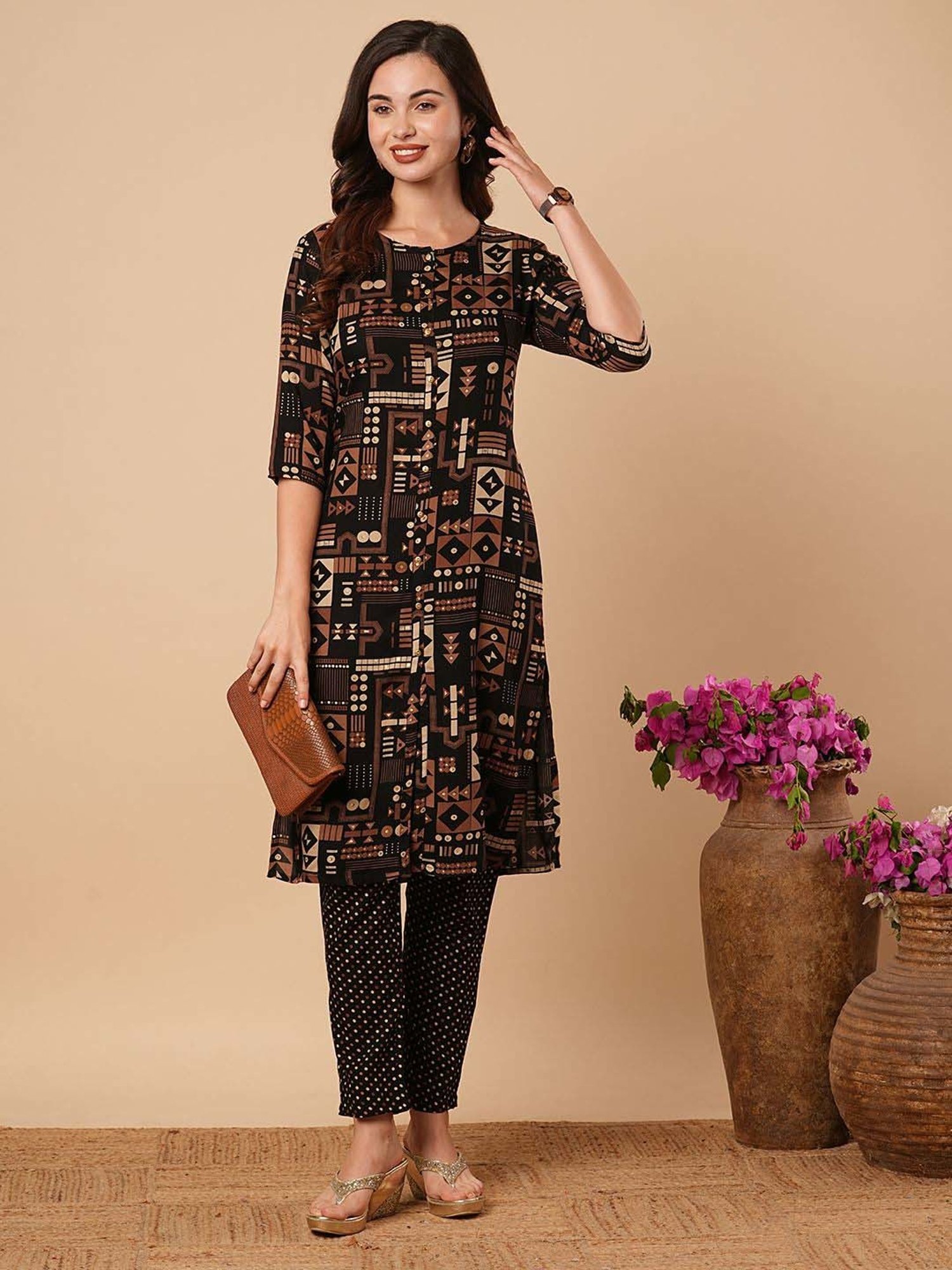 Fashor Black Printed Kurta & Pant Set