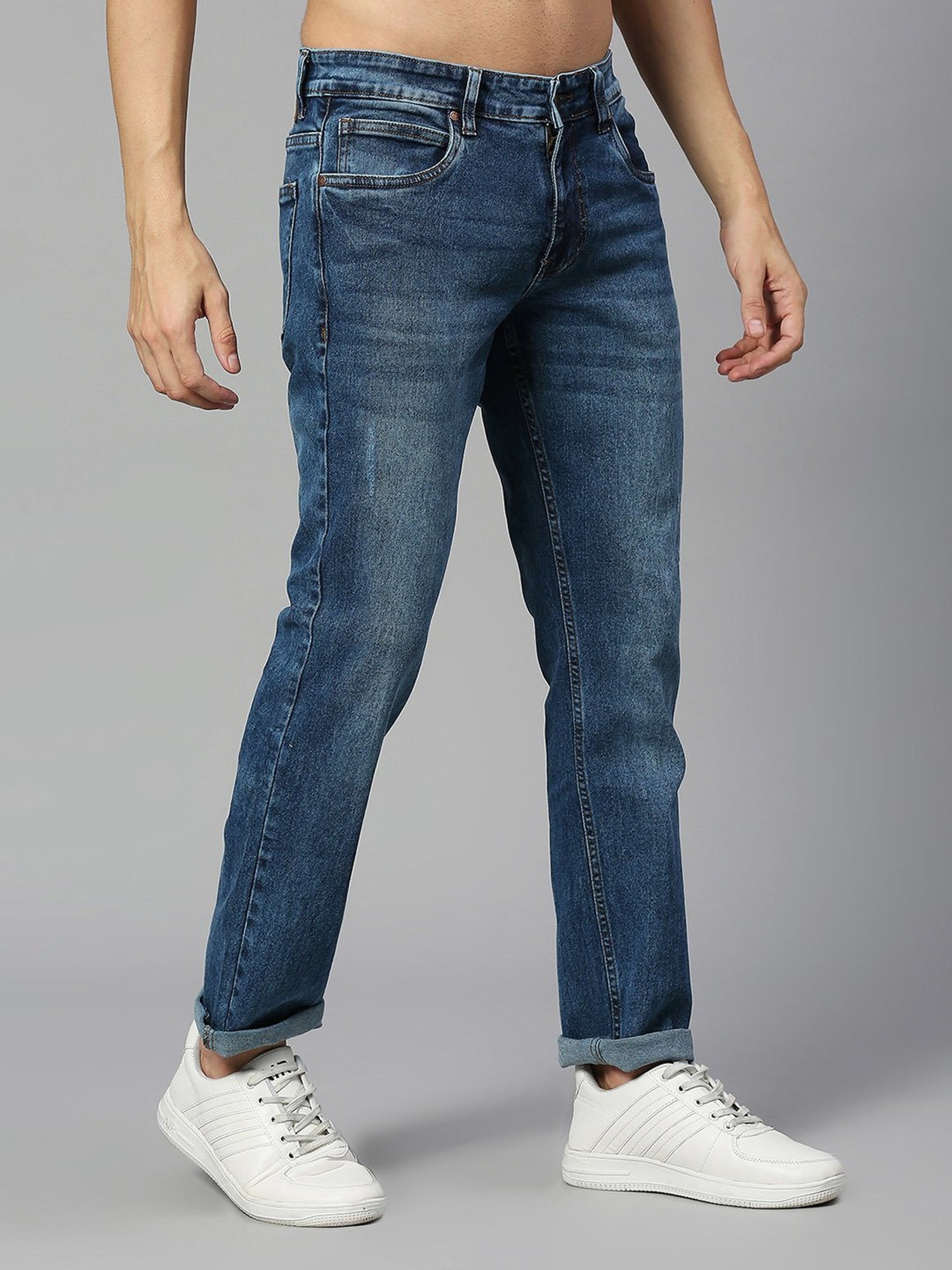Thomas Scott Blue Regular Fit Heavily Washed Distressed Jeans
