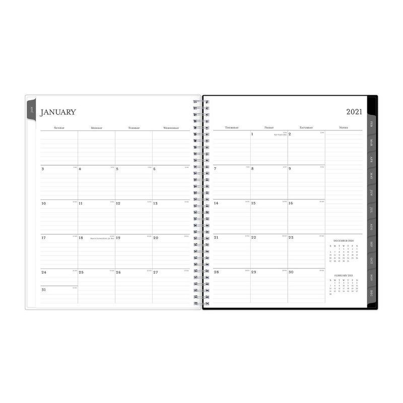 2021 Planner 8.5" x 11" Clear Plastic Cover Weekly/Monthly Wirebound Wild Blooms Black & White - Blue Sky
