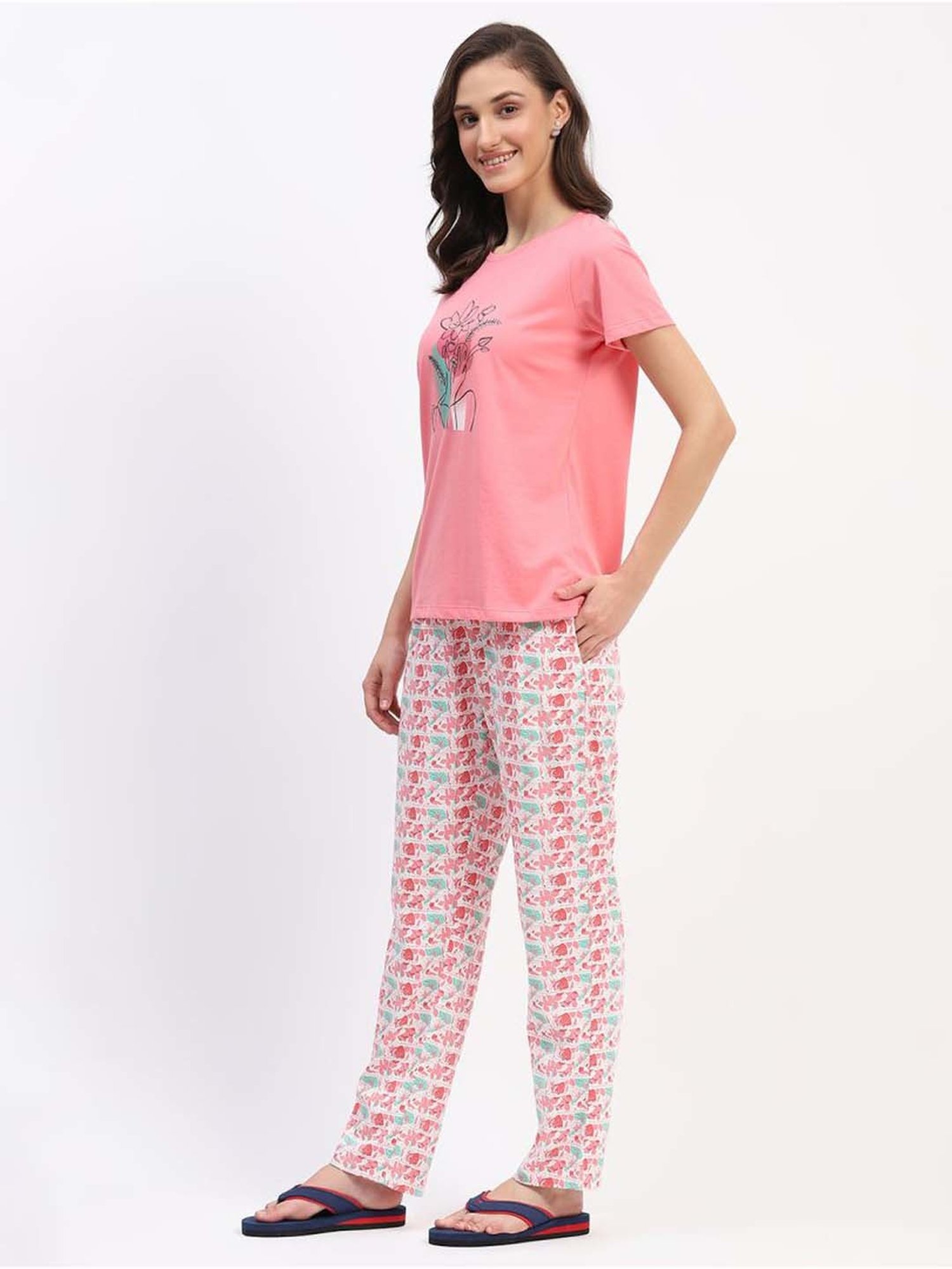 MADAME M Secret Pink Cotton Printed T-Shirt Pyjamas Set