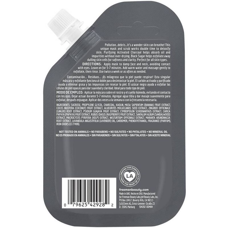 Freeman Charcoal + Black Sugar Gel Mask & Scrub - 1.18 fl oz