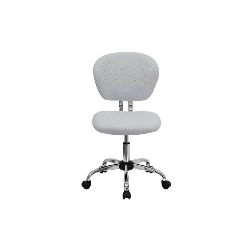 Mid-Back White Mesh Padded Swivel Task Office Chair with Chrome Base