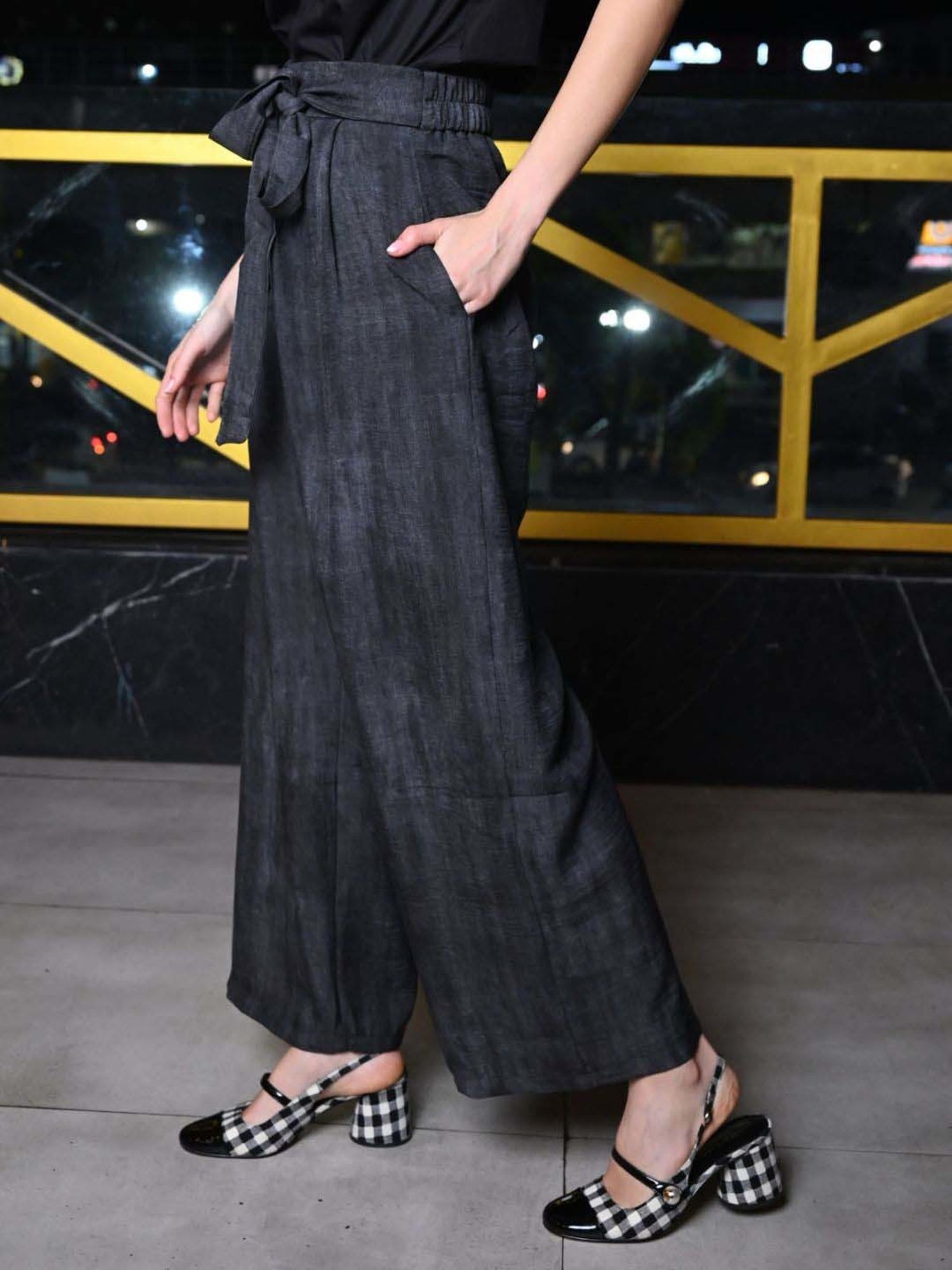 Odette Grey Printed Flared Pants