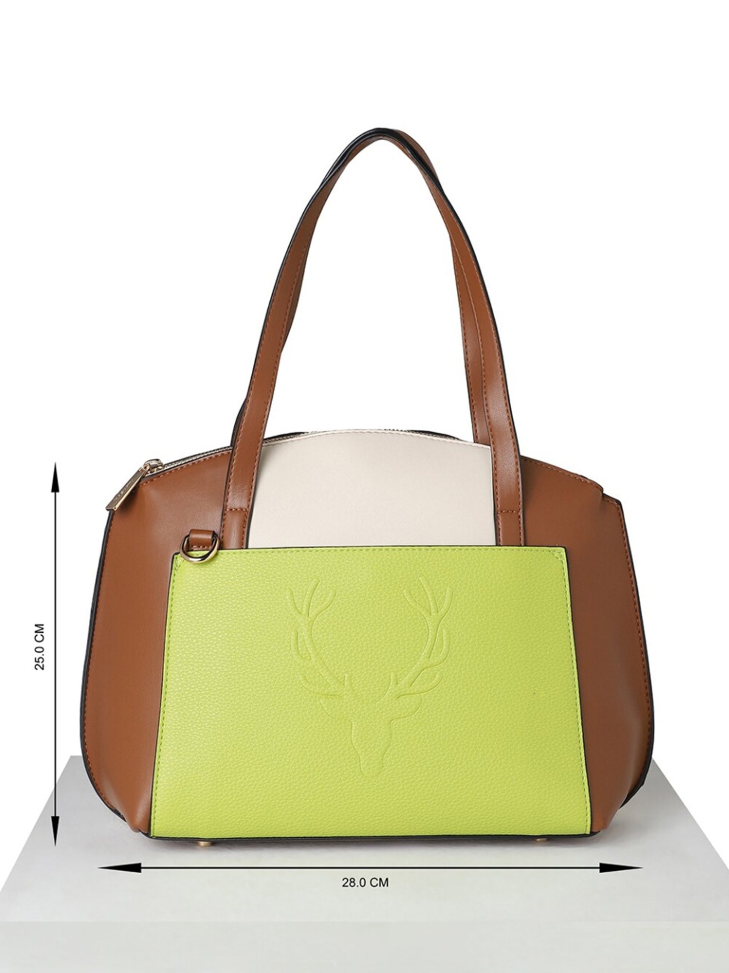 Allen Solly Green & Brown Color Block Medium Shoulder Handbag
