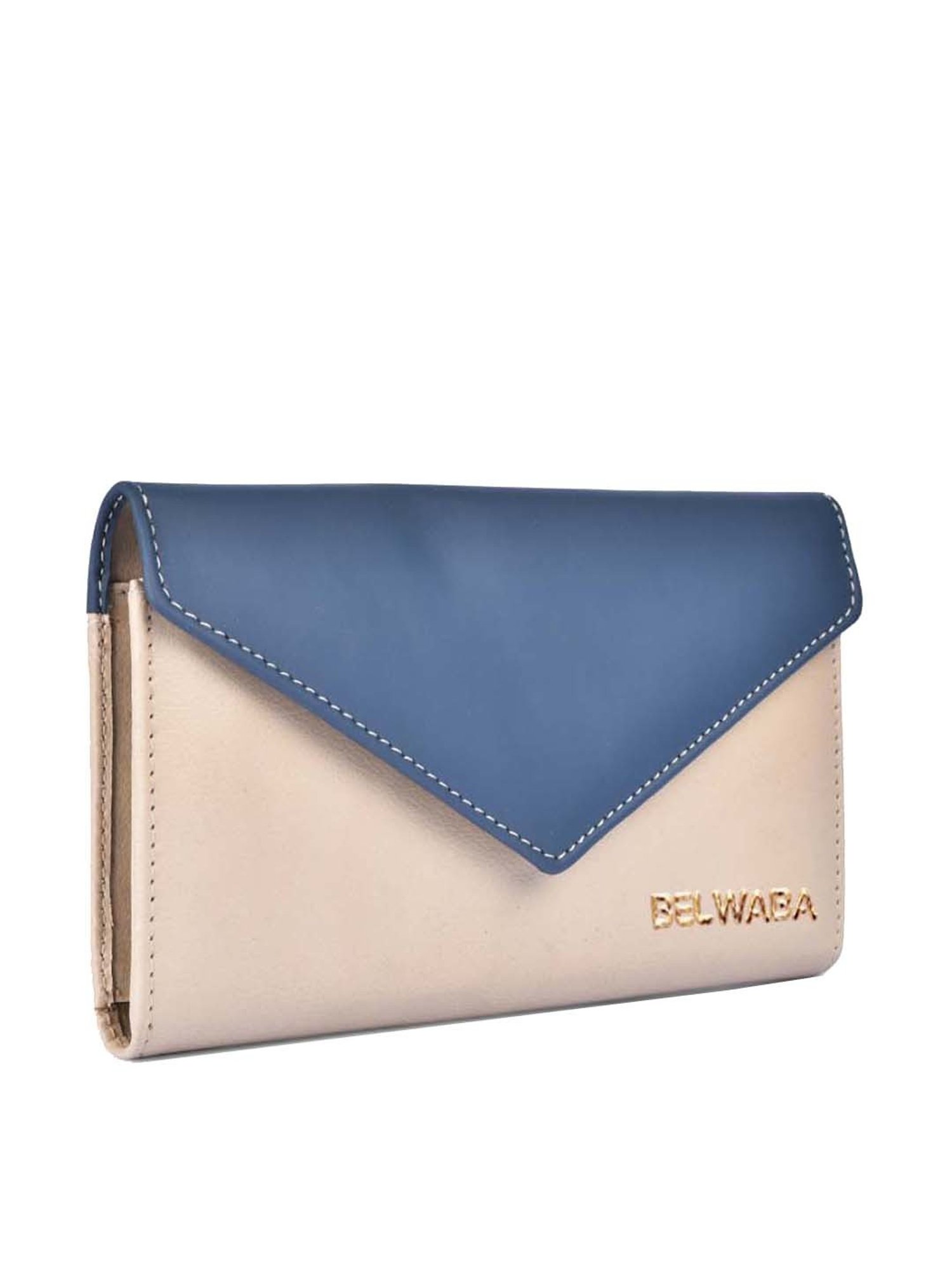 BELWABA Beige & Navy Color Block Wallet for Women