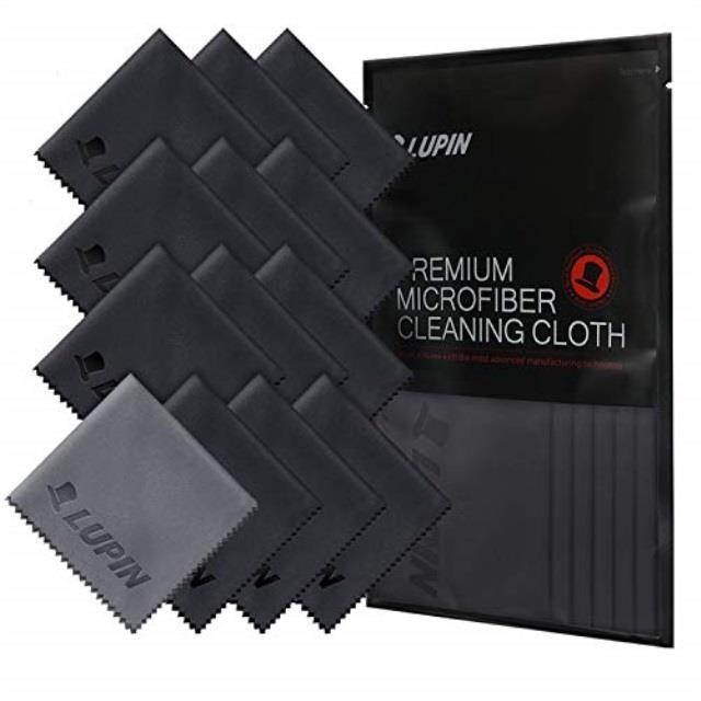 lupin microfiber cleaning cloths, 13 pack premium ultra lint polishing cloth for cell phone, tablets, laptops, ipad, glasses, auto detail, tv screens & other surfaces with carrying case  black