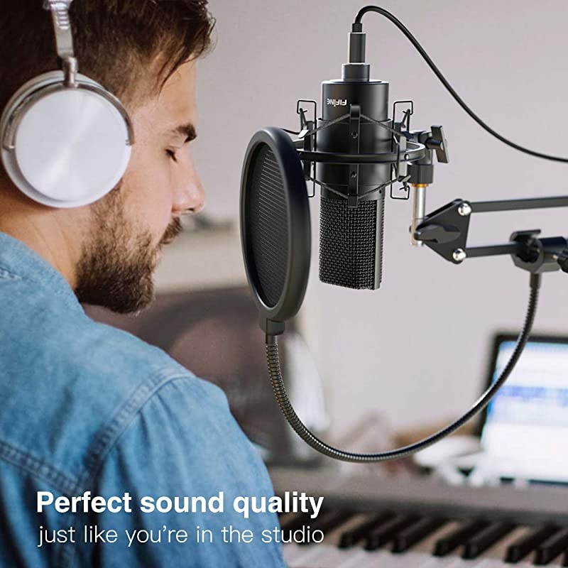 USB Streaming Microphone Kit Condenser Studio Mic with Arm Stand Pop Filter for Podcast Vocal Recording Singing YouTube Gaming Voice Over Directional Computer Mic for PC iMac LaptopK780A