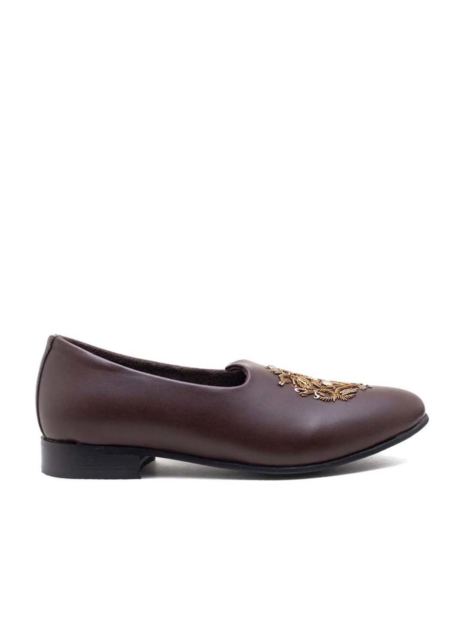 Monkstory Men's Magenta Brown Ethnic Mojris