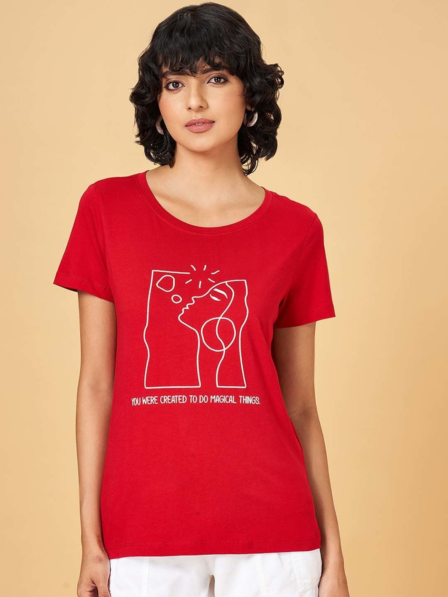 Honey by Pantaloons Red Cotton Printed T-Shirt