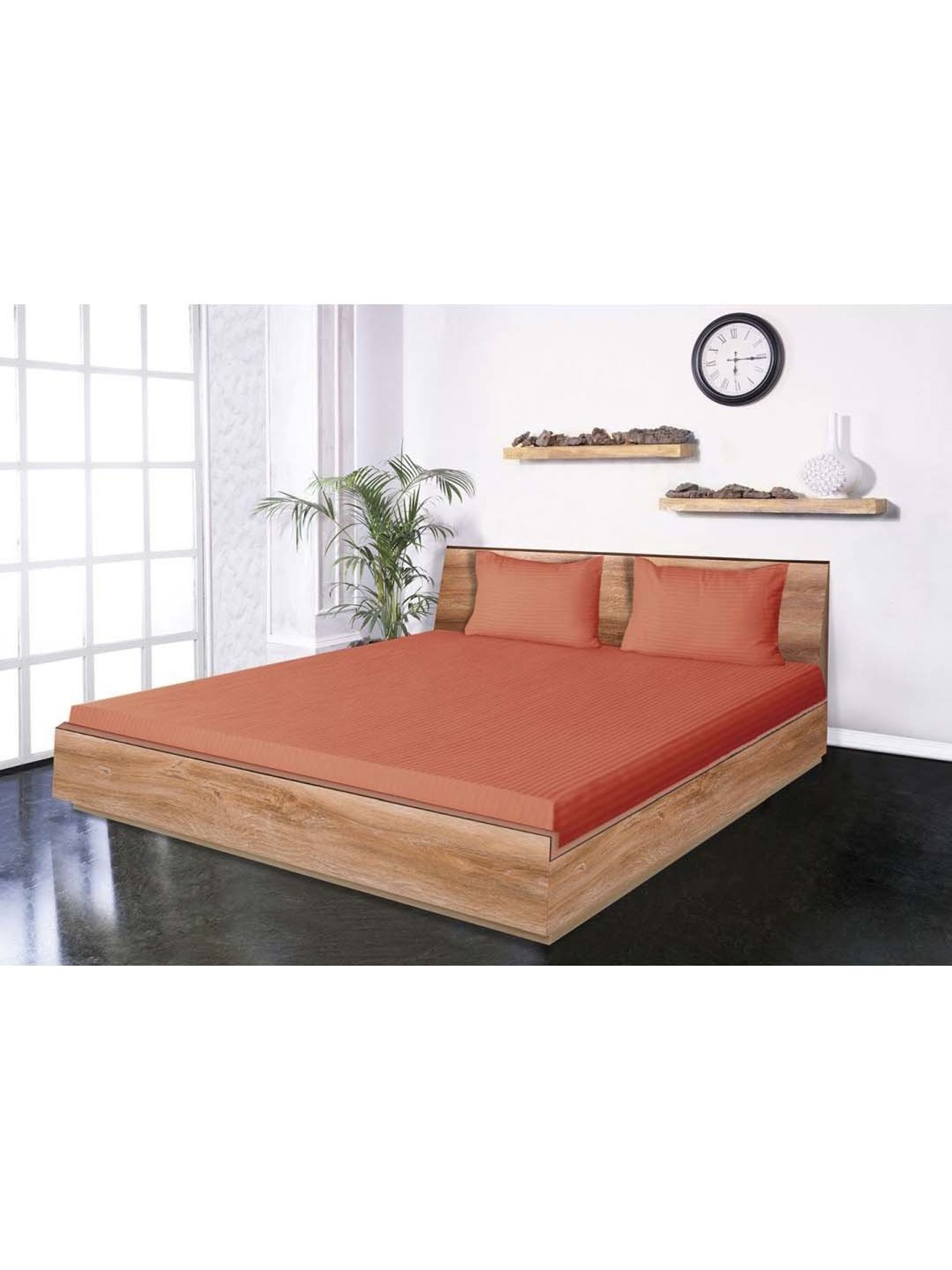 Mark Home Classic Rust Cotton 210 TC King Bedsheet with 2 Pillow Covers