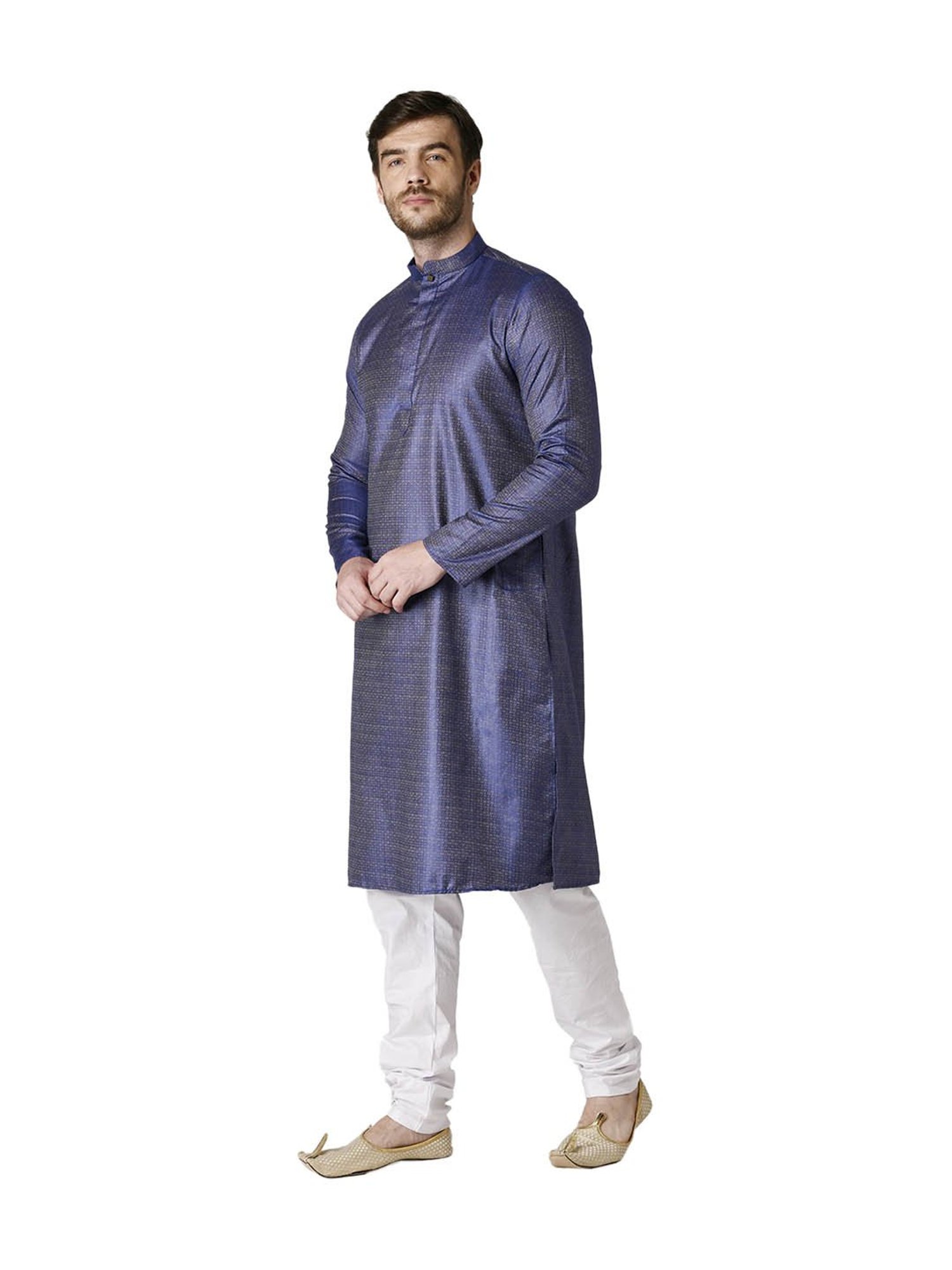 Tabard Royal Blue & White Printed Kurta & Churidar Set