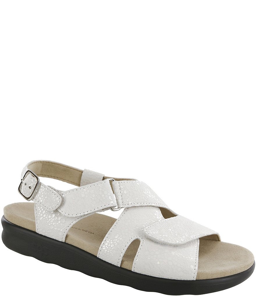 SAS Huggy Reptile Print Leather Adjustable Wedge Sandals