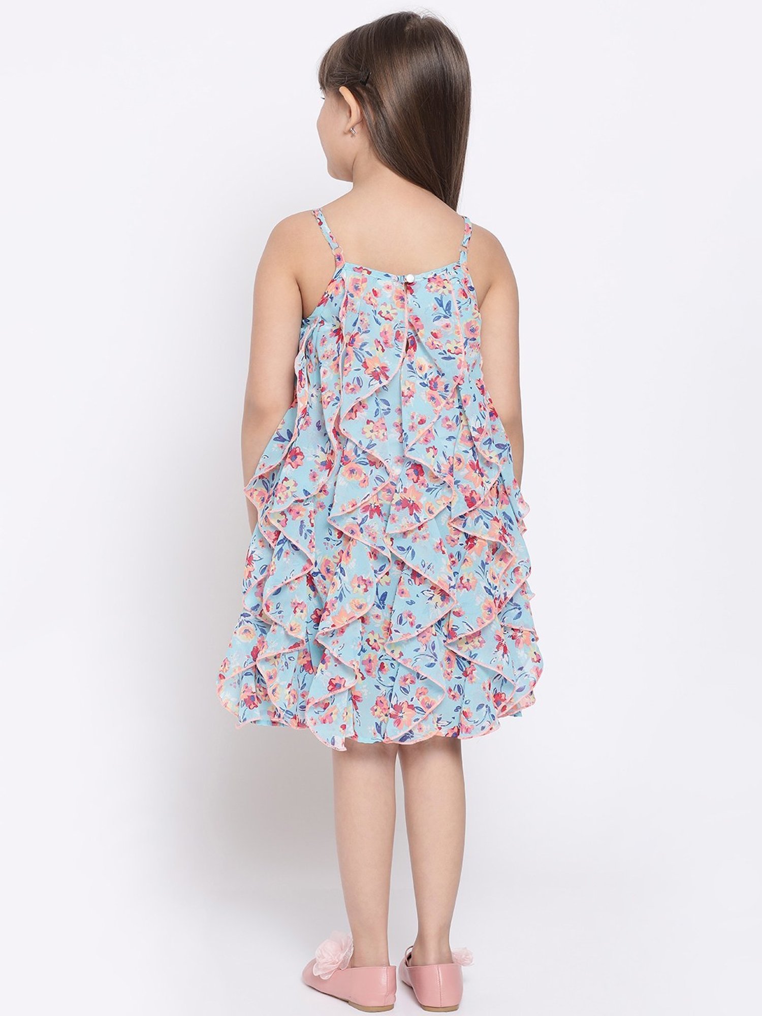 Nauti Nati Kids Blue & Pink Printed Dress