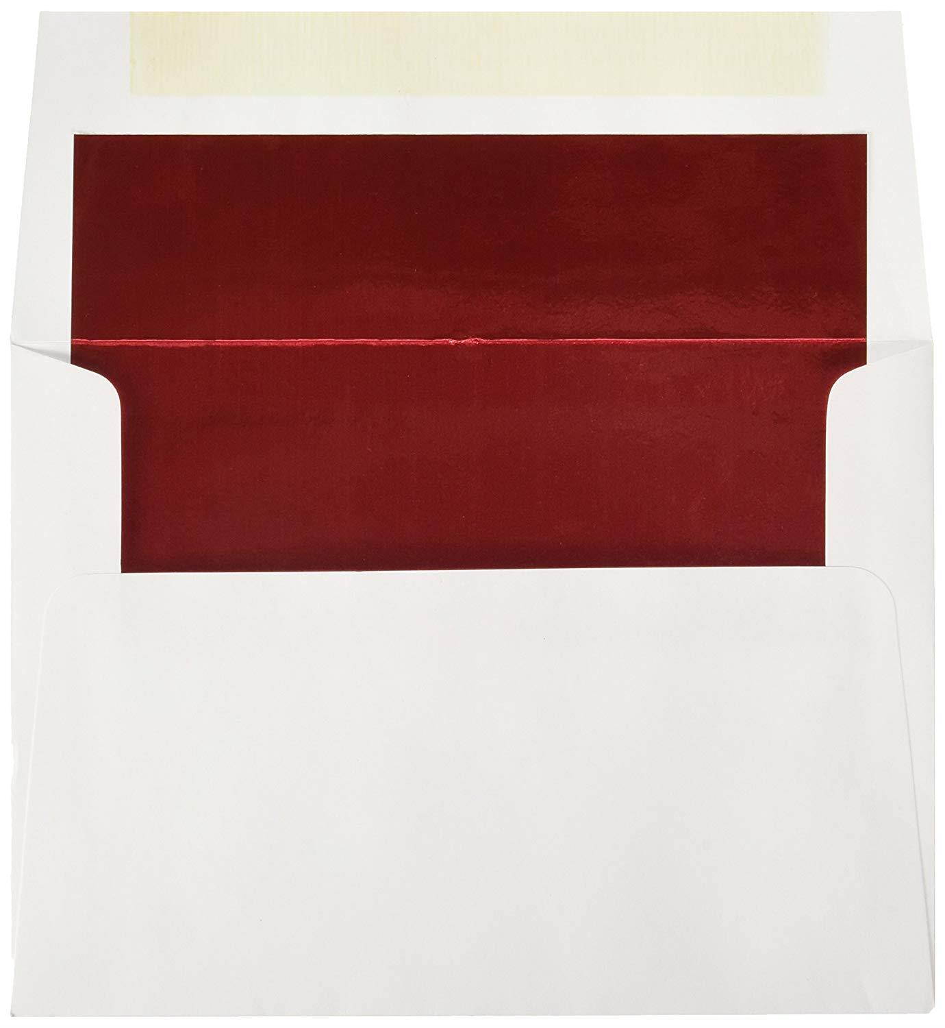 JAM Paper A7 Foil Lined Invitation Envelopes - 5 1/4" x 7 1/4" - White with Red Foil Lining - 25/pack