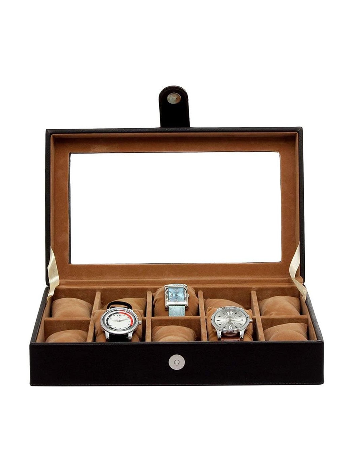 Leather World Black Watch Box Holder Organizer Case in 10 Slots