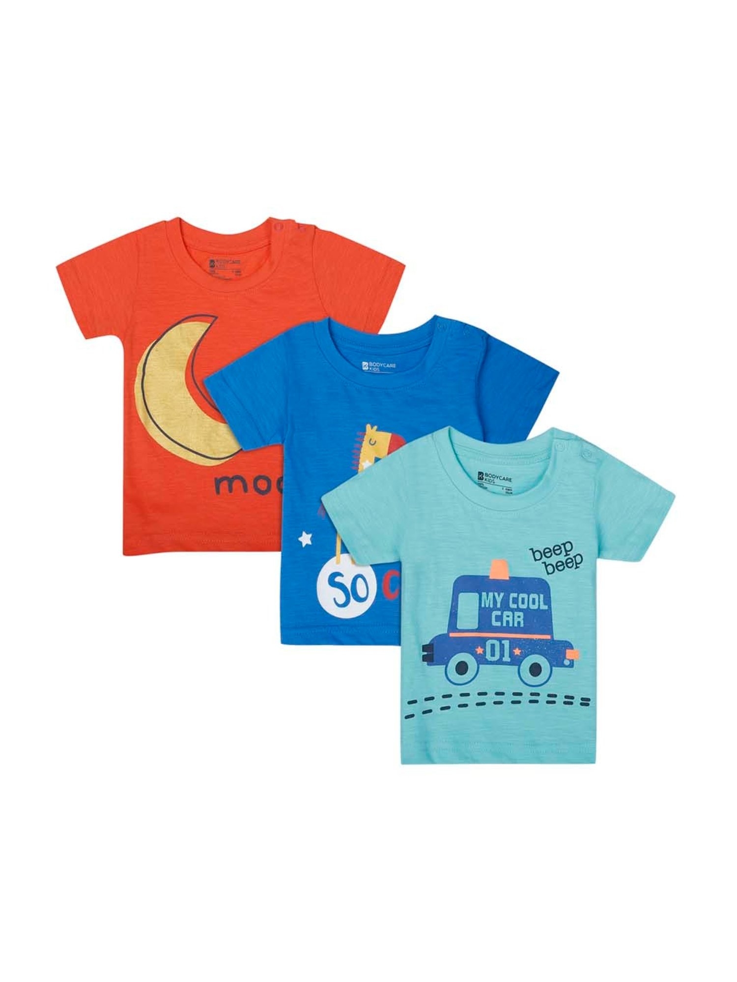 Bodycare Kids Red & Blue Cotton Printed T-Shirt (Pack of 3)