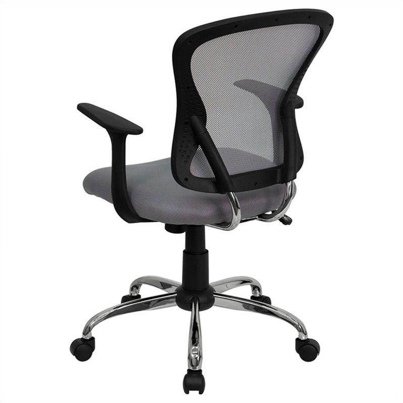 Mid-Back Gray Mesh Swivel Task Chair with Chrome Base and Arms