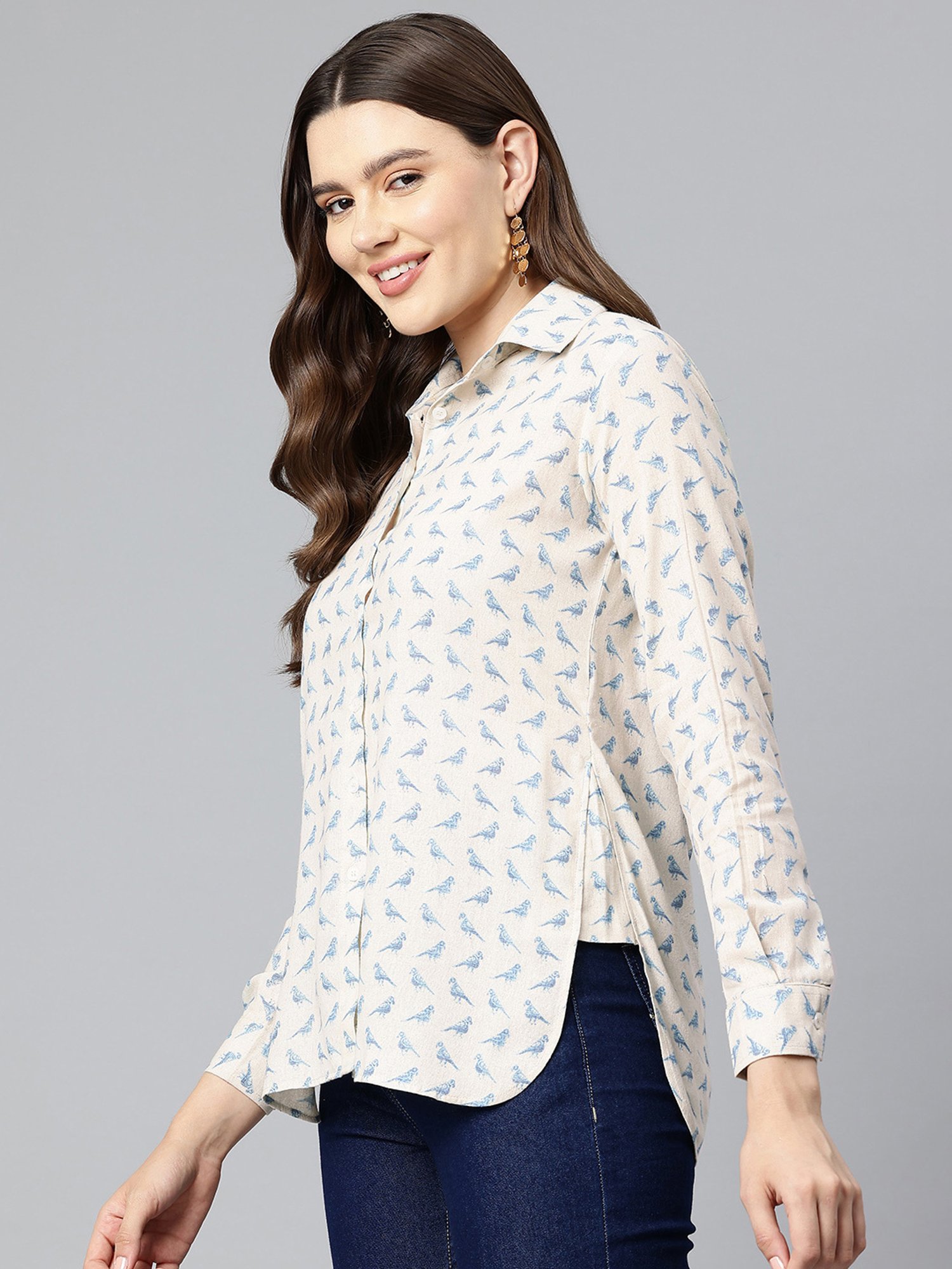 One Femme Off White Self Design Shirt