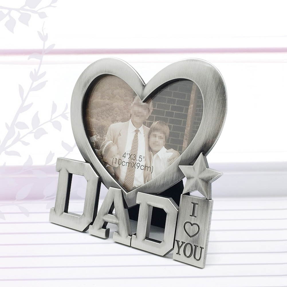 Heart Shaped I Love Dad Metal Picture Photo Frame for Father's Day Gift (Inner Frame Size 4*3.5cm)