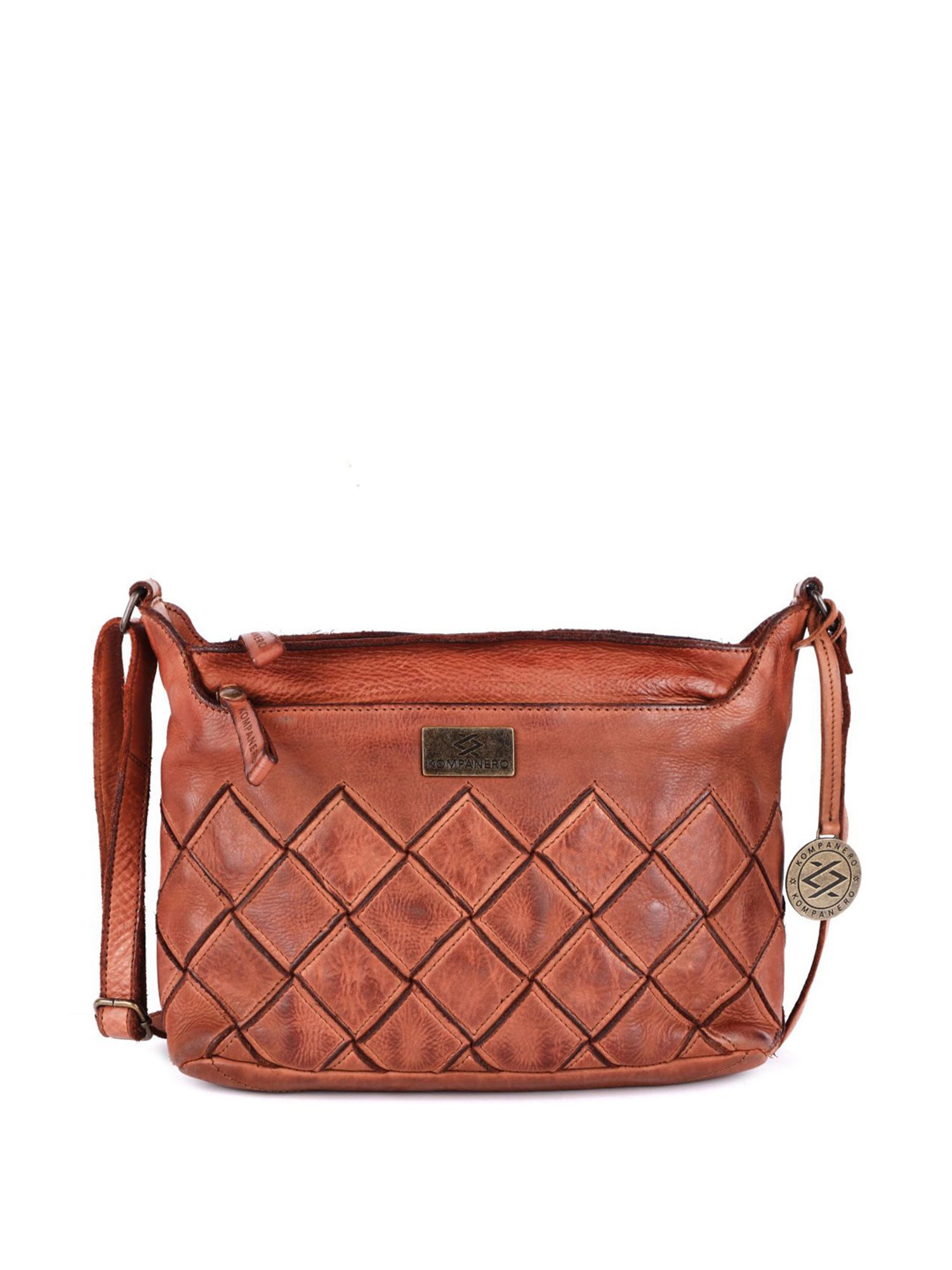 KOMPANERO Anna Cognac Leather Textured Sling Handbag