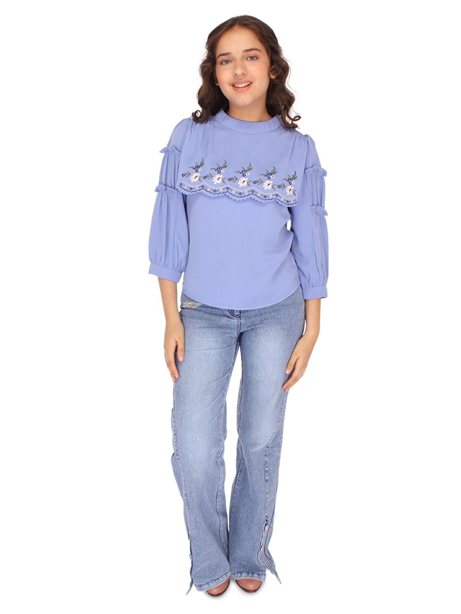 Cutecumber Kids Blue Embroidered Top
